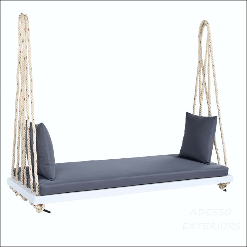 Balancelle suspendue en bois avec coussin, coussins et cordes de chanvre - blanc, White, Gray