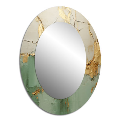Green Gold Minimalism Poteries - Modern Oval Wall Mirror