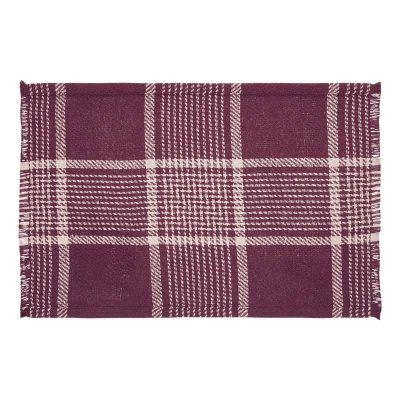Burgundy and Tan Plaid Cotton Polyester Rectangle Placemat Set