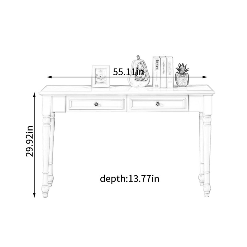 Bureau de 13,77 pouces de profondeur American-style, Blanc, H 29,92 po x l 55,11 po x P 13,77 po