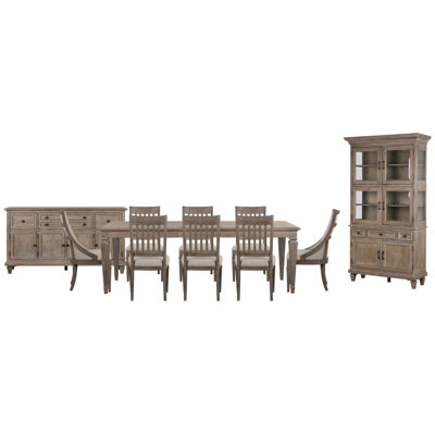 Geisler Extendable Rectangular Dining Table With 6 Side Chairs 2 Arm Chairs Buffet And Dining Cabinet