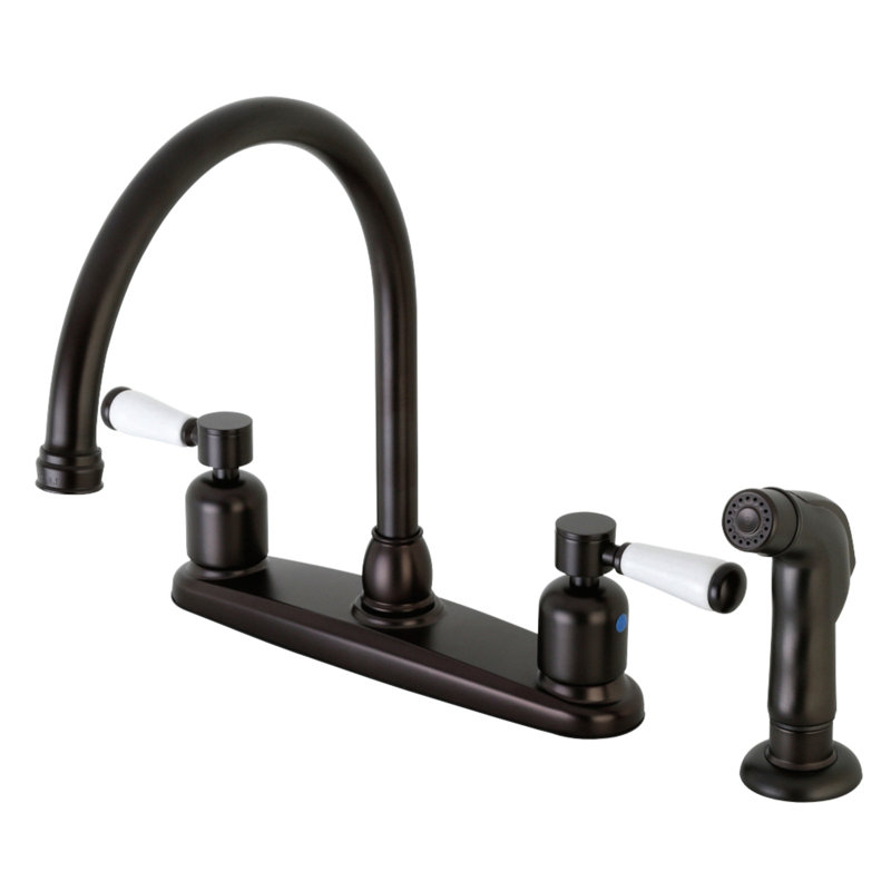 Kingston Brass Paris Two-Handle 4-Hole 8" Centerset Kitchen Faucet with Side Sprayer, Oil Rubbed Bronze