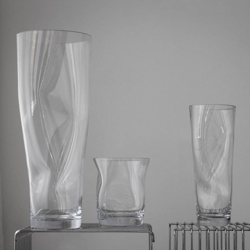 Squeeze Handmade Glass Table Vase, Clear, overall height- 13.39"