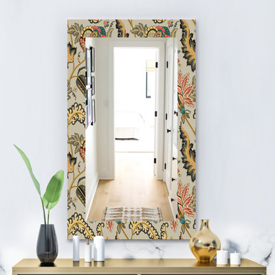 Miroir de salle de bain éclectique à motif floral indien rétro