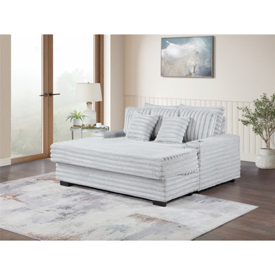 Plush Corduroy Oversized Sofa Chaise Lounge Chair with Cup Holders and USB Charging Port by Abrahams