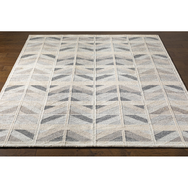 Gray Geometric Hand-Knotted Wool and Viscose Rug