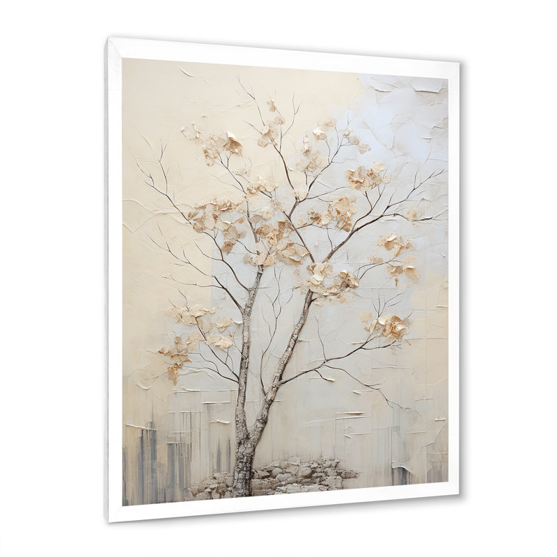 Minimalisme sycomore arbre paysage II, reproduction d'art sur toile, Cadre simple blanc, H 32 po x l 24 po x P 1 po