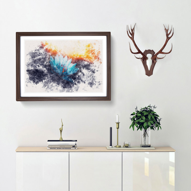 Lotus Flower Watercolour - Framed Print, 33cm H x 45cm W x 2cm D, Walnut Framed