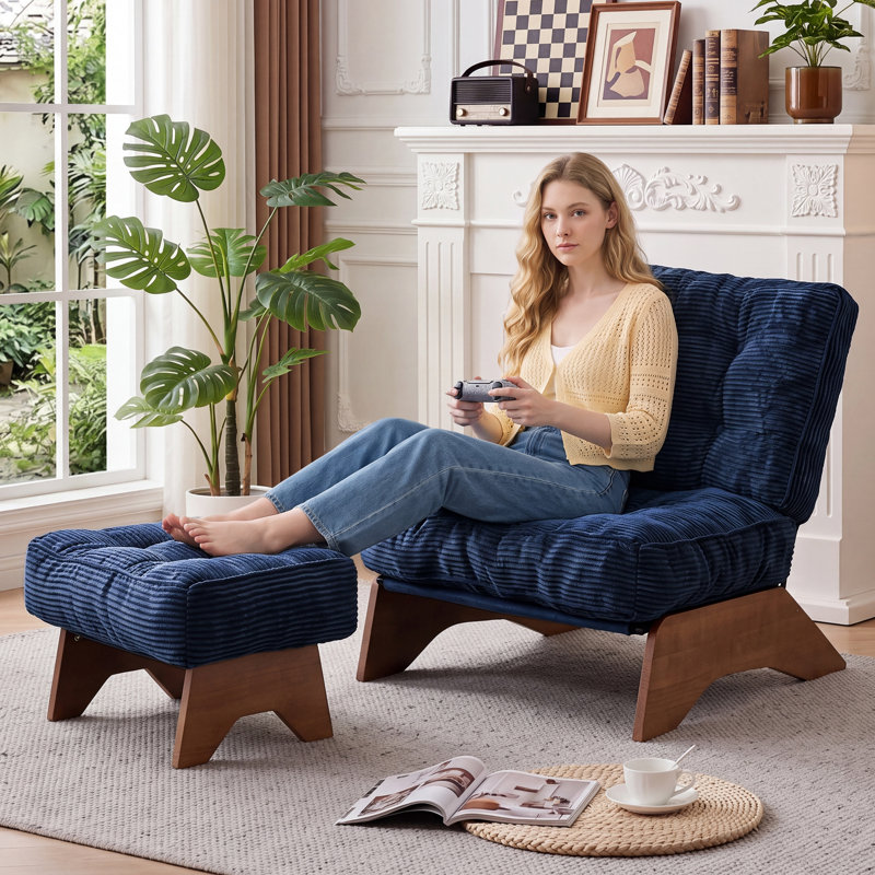 Fauteuil d'appoint en velours côtelé avec repose-pieds, fauteuil de salon pliant avec dossier réglable et repose-pieds