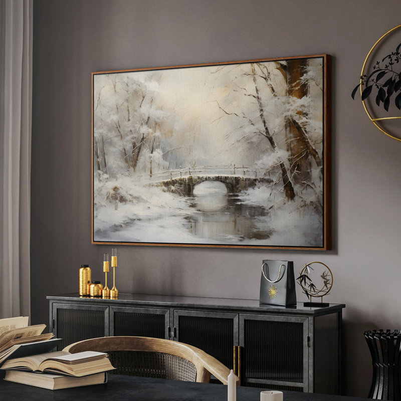 Paysage rétro -DCCDIXIX, Toile encadrée noyer flottant, H 25 po x l 37 po x P 2 po