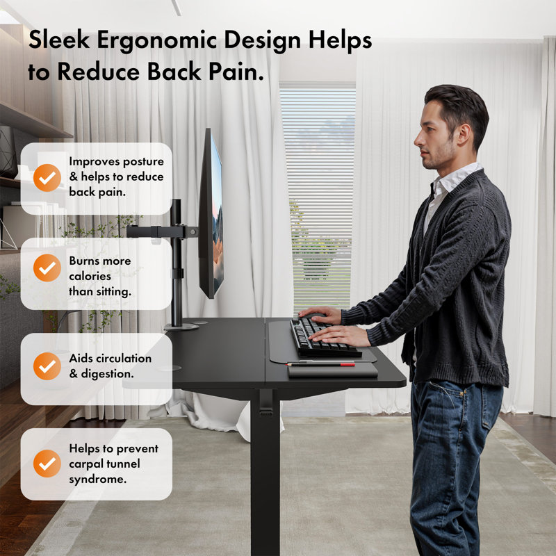 Adjustable Height Steel Standing Desk, 100 W x 60 D, Black/Black