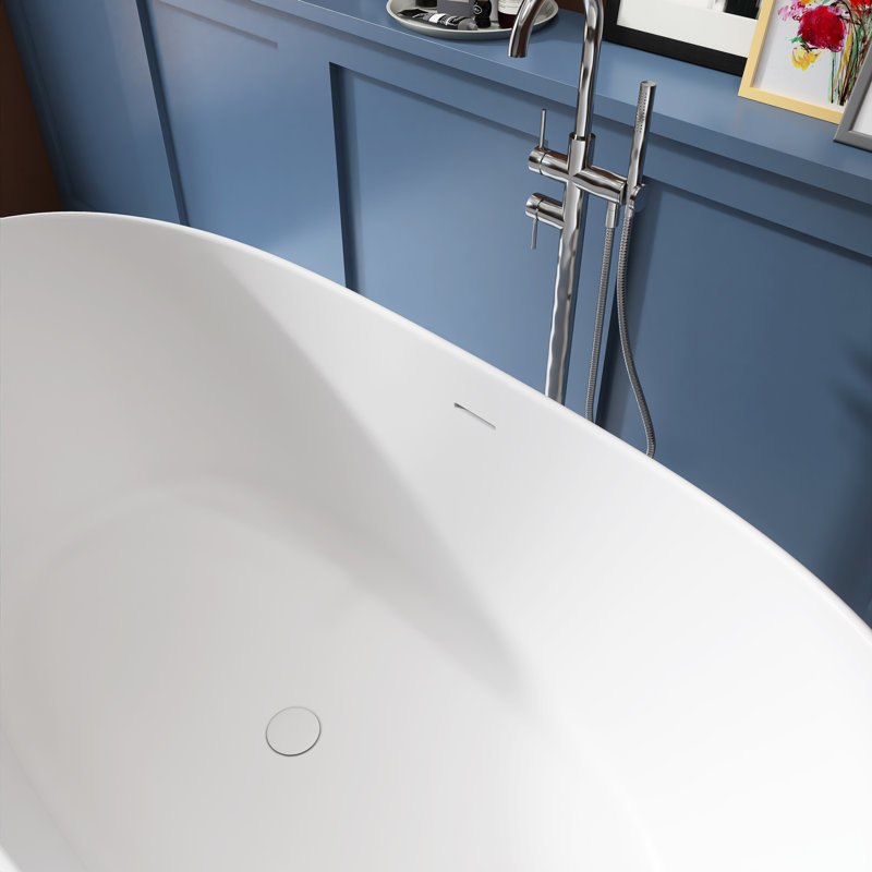 61 Inch Freestanding Solid Surface Soaking Bathtub