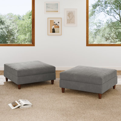 Repose-pieds rembourré carré en velours côtelé gris clair avec pieds en bois massif, partie modulaire du repose-pieds pour canapé modulaire