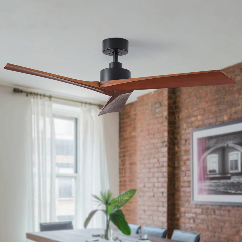 Ventilateur de plafond 52 pouces Farmhouse avec télécommande, 3 pales réversibles en bois massif brun foncé à 6 vitesses, moteur à courant continu silencieux pour le salon, la chambre à coucher (aucune lumière)