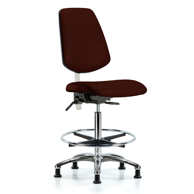 Miah Vinyl Drafting Chair, Burgundy, Glides, Not Included