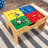 2-in-1 Wooden Activity Table with Board, Train Set and 195 Bricks-15425799