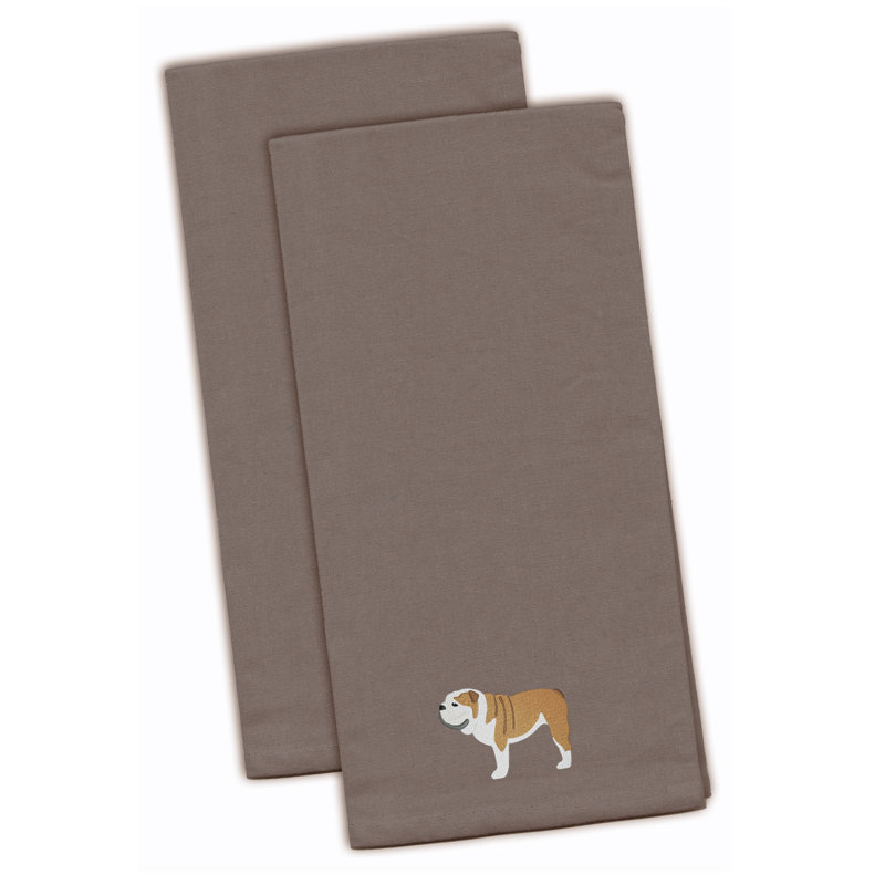 Cotton Embroidered Tea Towel Kitchen Towel, Grey, 28" H x 19" W x 0.1" D