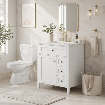 Meuble-lavabo autoportant avec lavabo, 3 tiroirs et tablette réglable