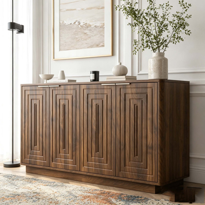 Buffet moderne avec rangement, grand buffet cannelé avec tablettes réglables Modern, Brown