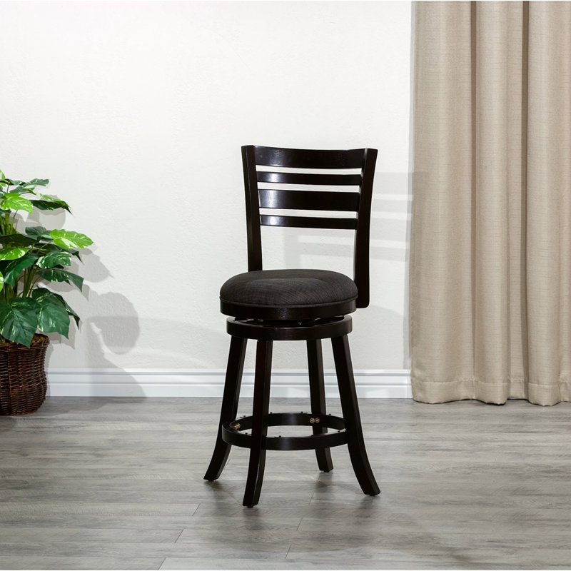 Tabouret pivotant à lattes de 30 po de hauteur de bar, siège en tissu, Espresso