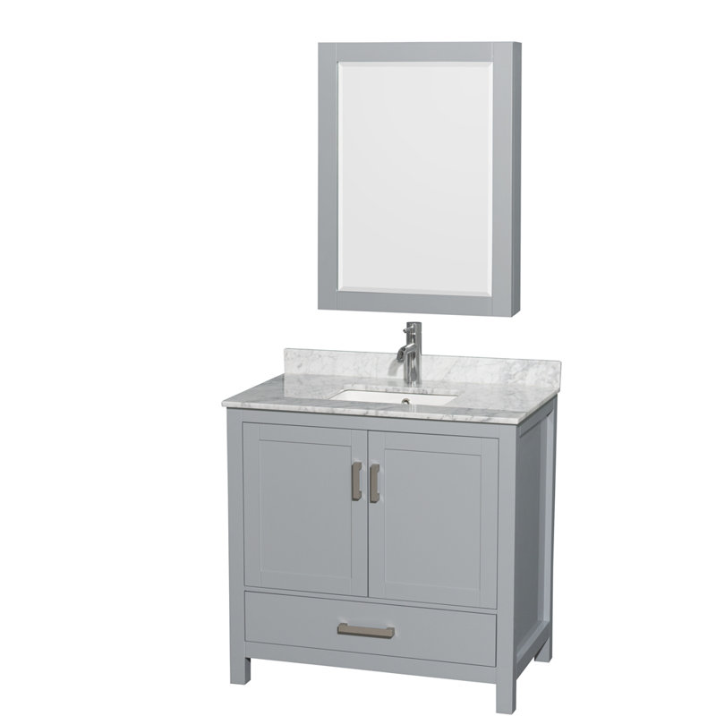 Sheffield 36" Single Bathroom Vanity Set with Mirror, Gray