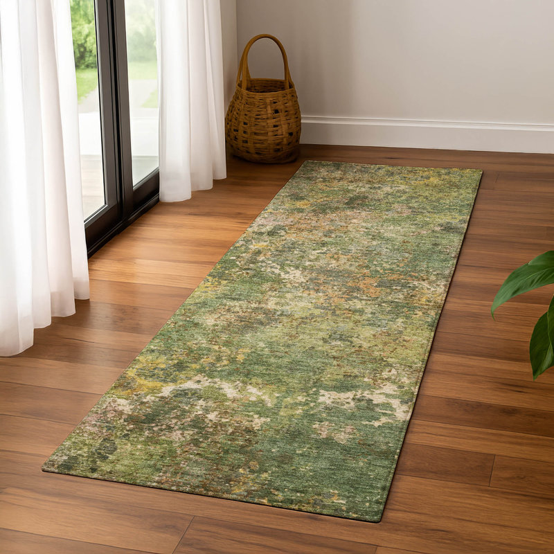 Premium Machine Washable Mayfield abstract Rug, 2'3" x 7'6" Runner, Aloe