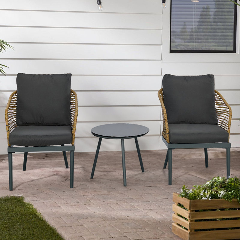 Ensemble bistro en osier 3 pièces pour conversation avec 3 chaises