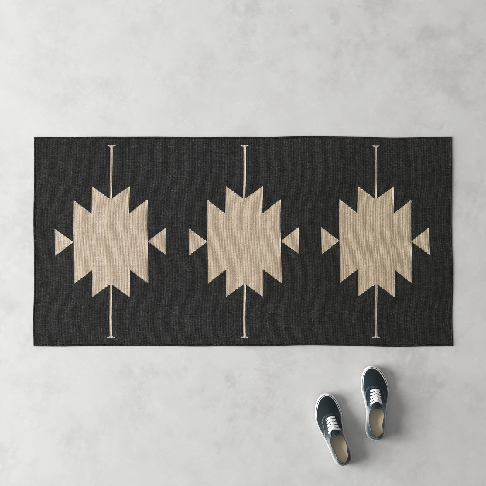 Genesis Charcoal Cream Southwestern Outdoor Rug, Rectangle 8'6" x 13'