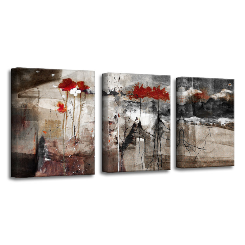 « Abstract », ensemble de 3 impressions sur toiles tendues