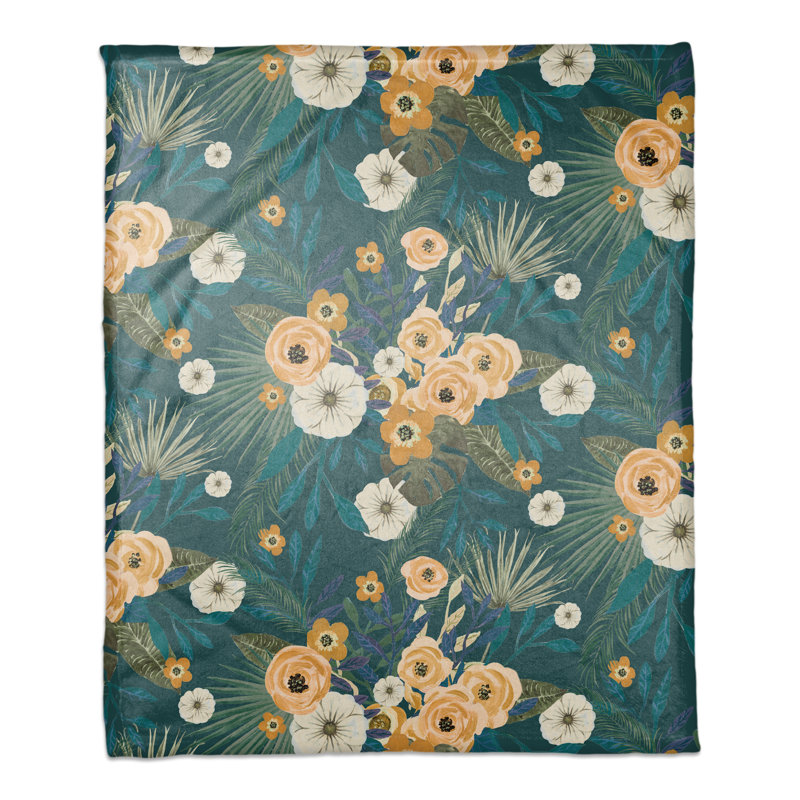 Jeté à motif floral tropical, Bleu sarcelle