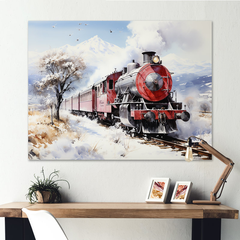 Rouge et blanc, magnifique train de campagne - train, art mural, Toile tendue, H 30 po x l 40 po x P 1,5 po