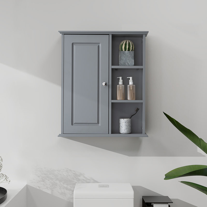  24 in. W x 7 in. D x 28 in. H Bathroom Storage Wall Cabinet Ready to Assemble, Gray