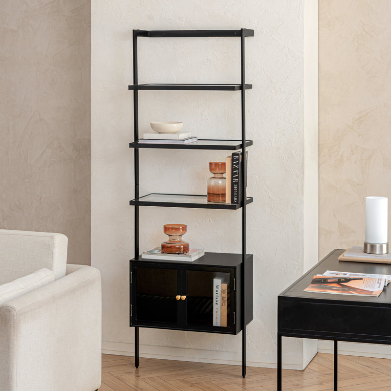 Julina 72" H x 24" W x 14" D Queenscliff Storage Iron & Glass Bookcase Black, Black