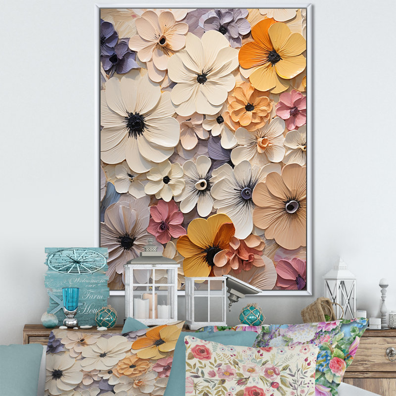 " Beige Minimalism Pansy Harmony ", White Floater Framed, 32" H x 16" W x 1" D