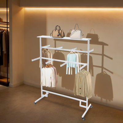 8-Arm Clothing Display Rack With Adjustable Height And 4 Lockable Wheels, Heavy Duty Garment Rack For Shirts, Jackets And Long Dresses - Holds Up To 330 Lbs For Home Or Retail Store