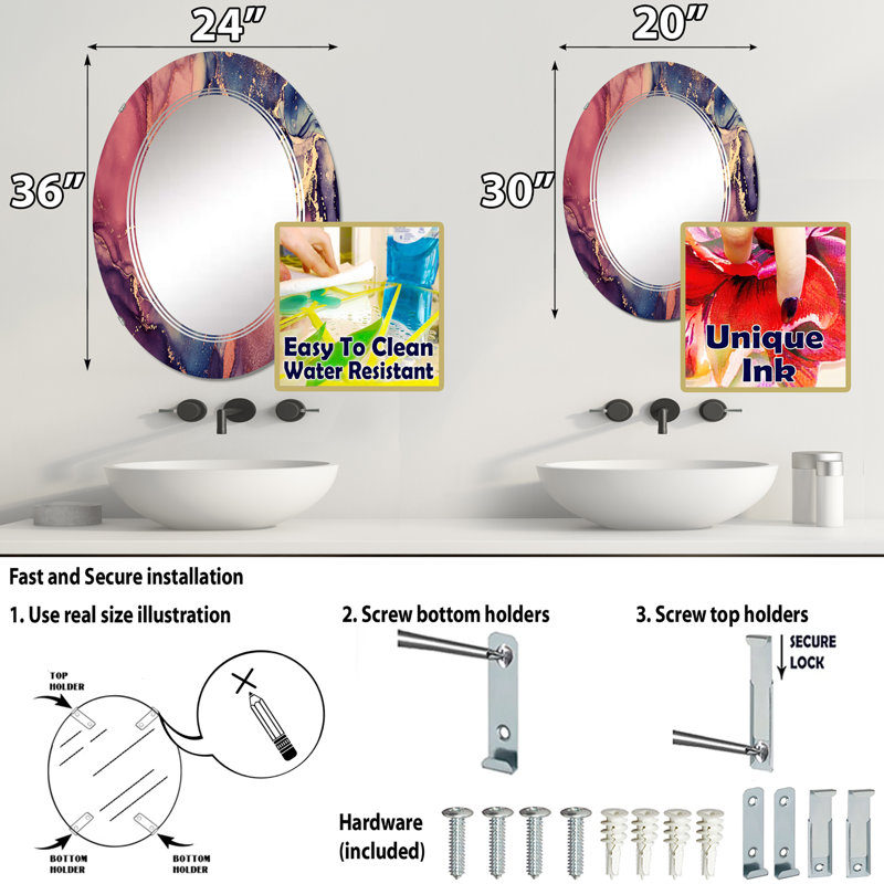 Miroir de salle de bain sans cadre, 36 po x 24 po