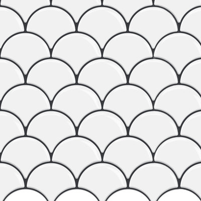 Peel & Stick Backsplash, (8) 12x12-inch Sheet Covers 8 Sq Ft, White Scallop