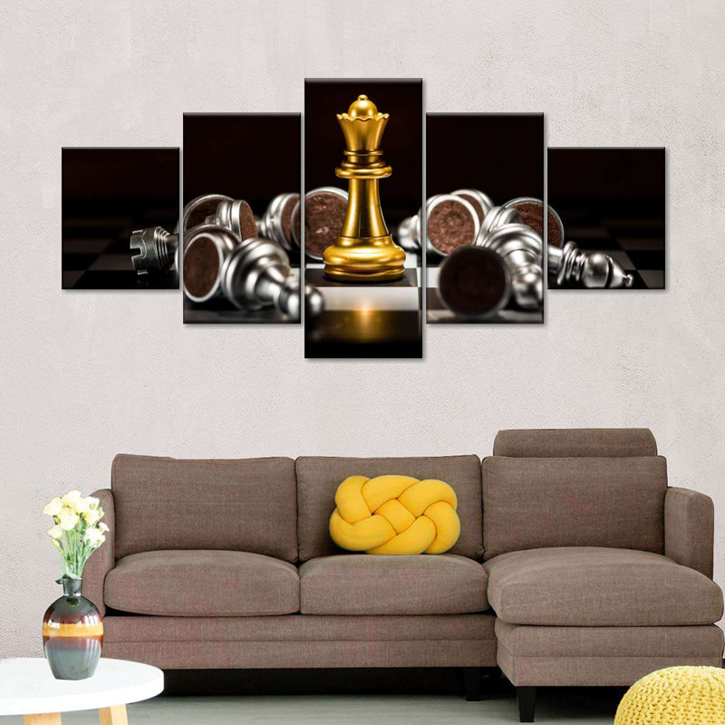 «Chess Last Queen debout sur toile», ensemble de 5 pièces, H 24 po x l 55 po x P 1,25 po