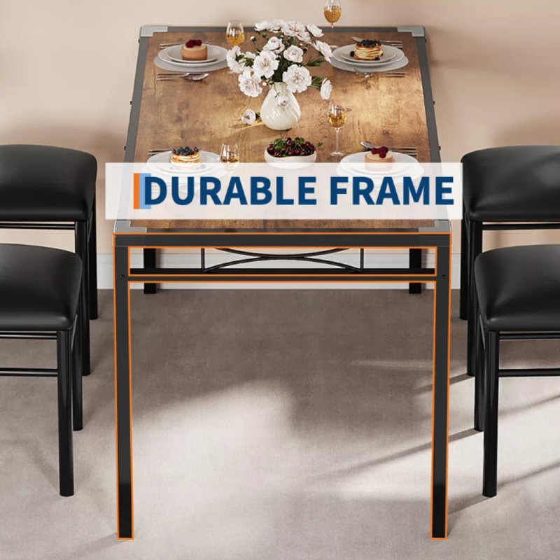 Ensemble de table de salle à manger, ensemble de salle à manger compact, table de cuisine rétro et chaises avec support à vin intégré, ensemble de salle à manger rectangulaire peu encombrant pour petits espaces