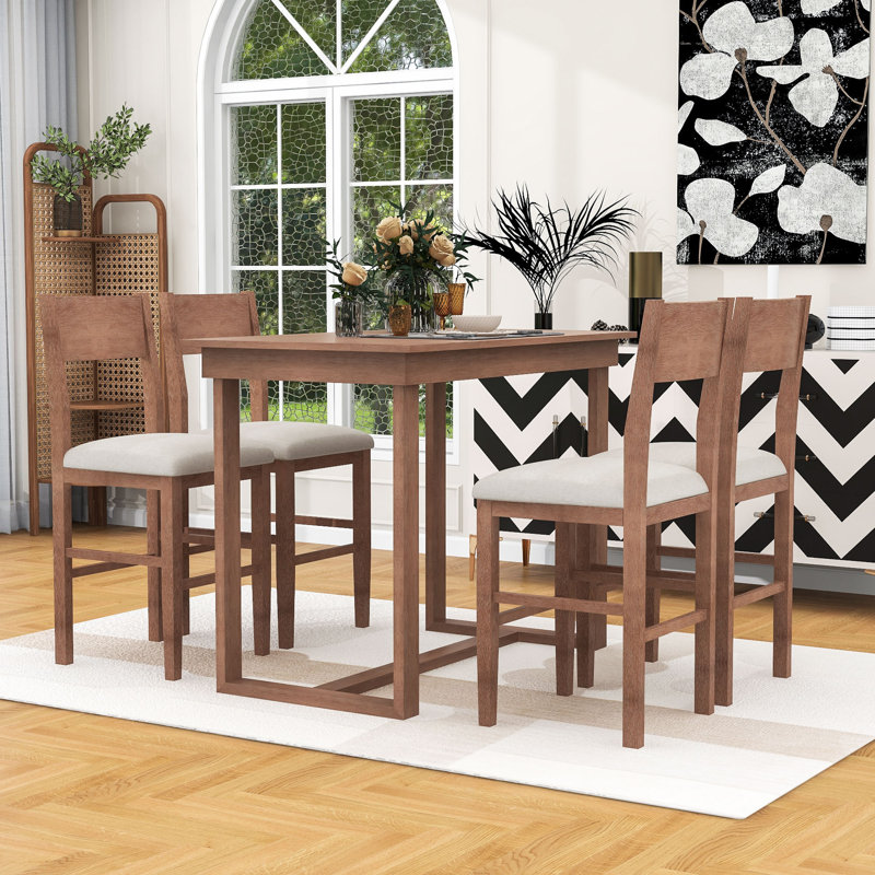 Ensemble de table de salle à manger 5 pièces à hauteur de comptoir rustique avec 4 chaises rembourrées pour petite salle à manger