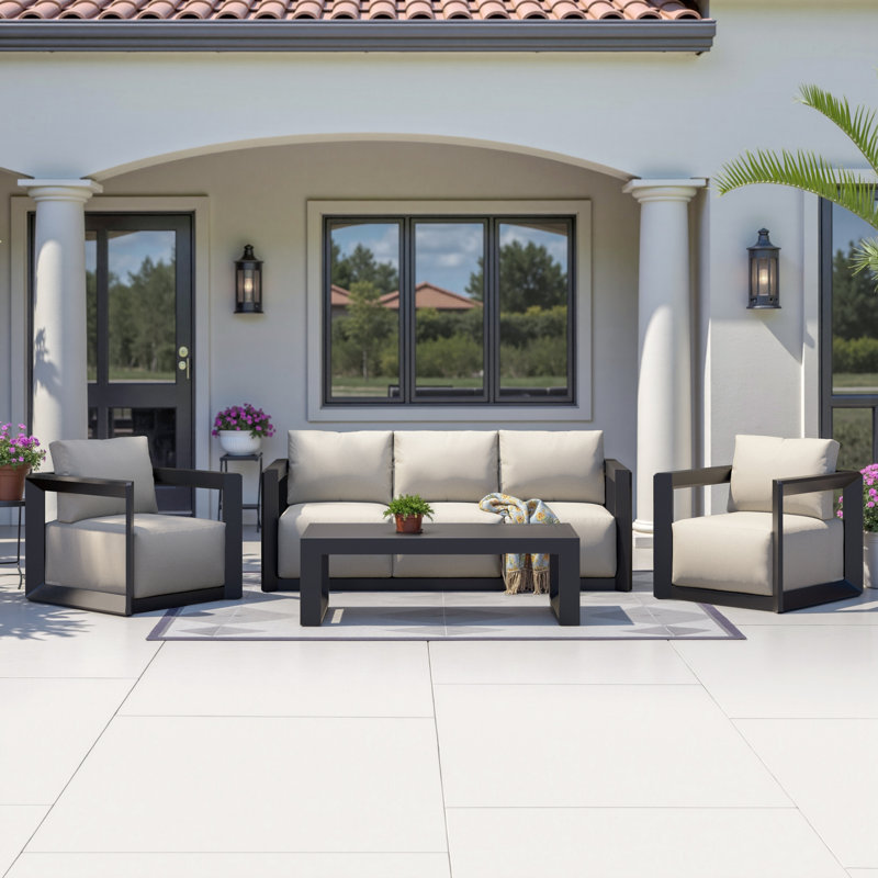 Corey Levia 4 Piece Powder-Coated Aluminum Outdoor Patio Seating Set