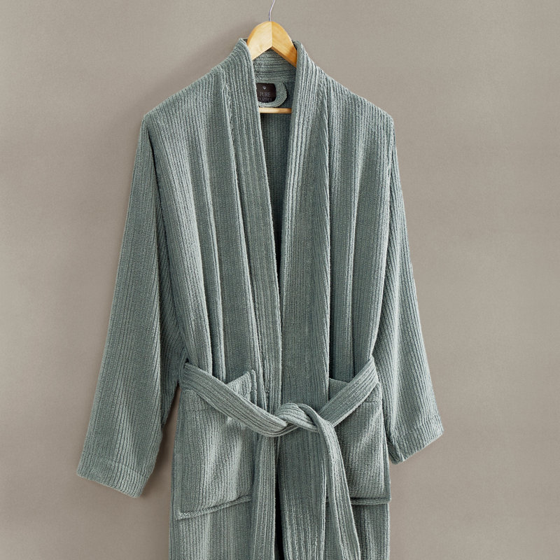 Egyptian Cotton Ribbed Robe, XS/S, Sage