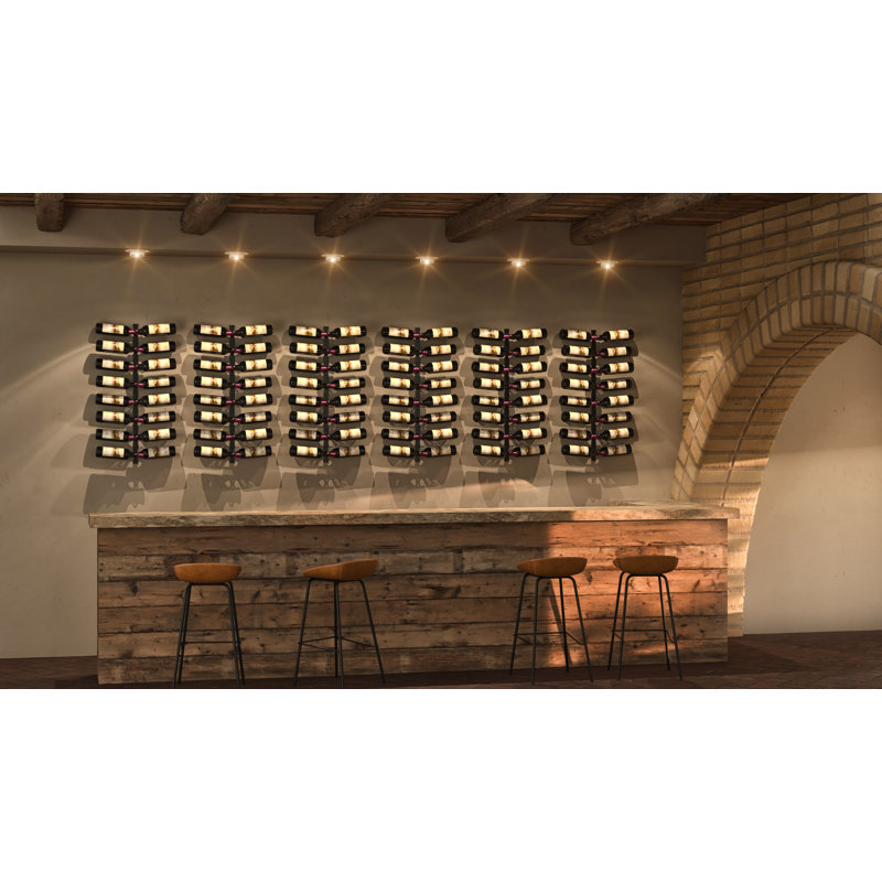Lleucu 16-Bottle Helical Wall-Mounted Metal Wine Rack Kit in Cool Gray - 40" tall, Dual Depth, Cool Gray