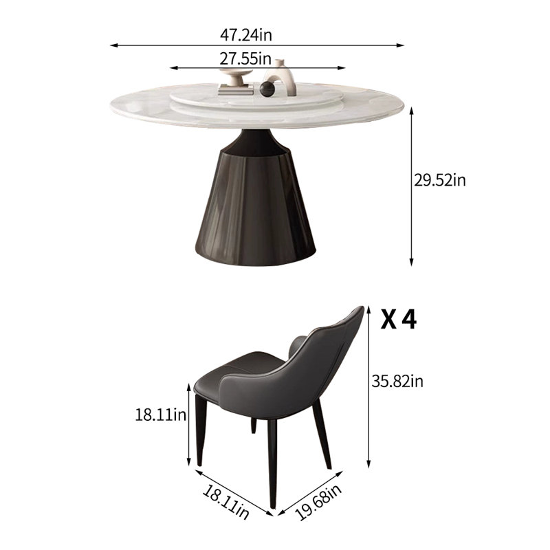 Ensemble de table de salle à manger ronde en marbre
