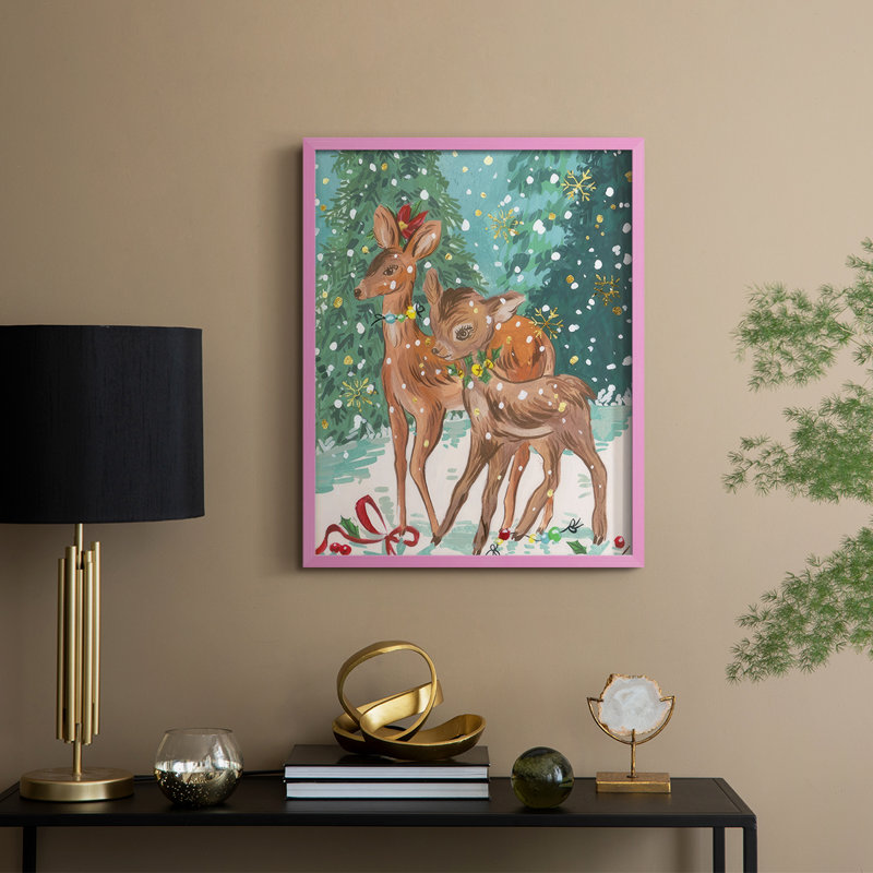 «Doe and Fawn I», reproduction encadrée - bois massif, H 30 po x l 24 po, Rose