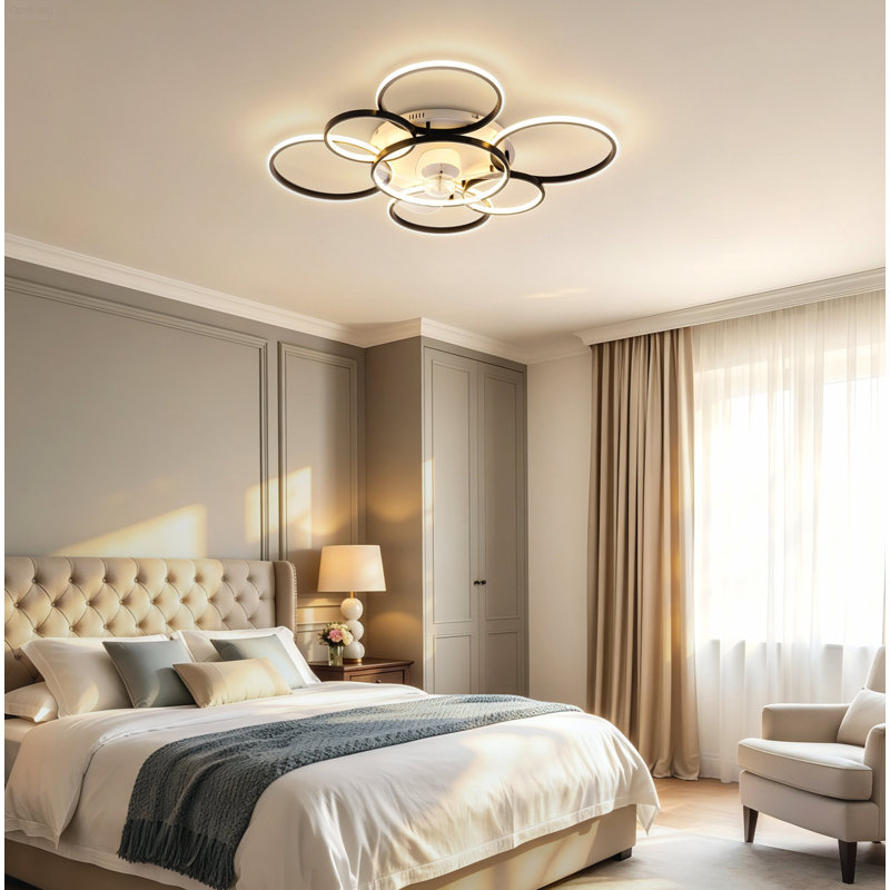 Ventilateur de plafond encastrable moderne à moteur à courant continu et à profil bas de 41 pouces à 6 vitesses avec lumière DEL à intensité variable, noir mat