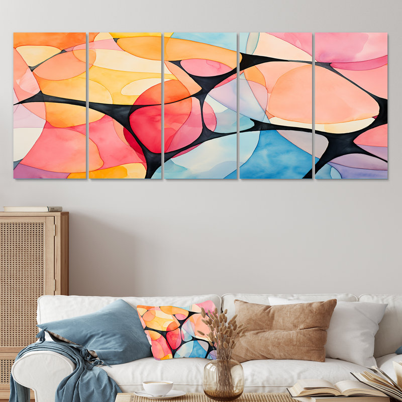 Ensemble de 5 décorations murales géométriques aux couleurs douces géométriques III, H 32 po x l 80 po