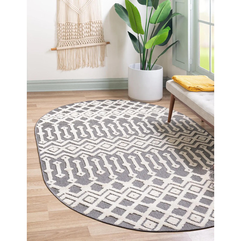 Tapis de couloir contemporain de couleur beige et gris Britnie, Ovale 7 pi 10 po x 10 pi