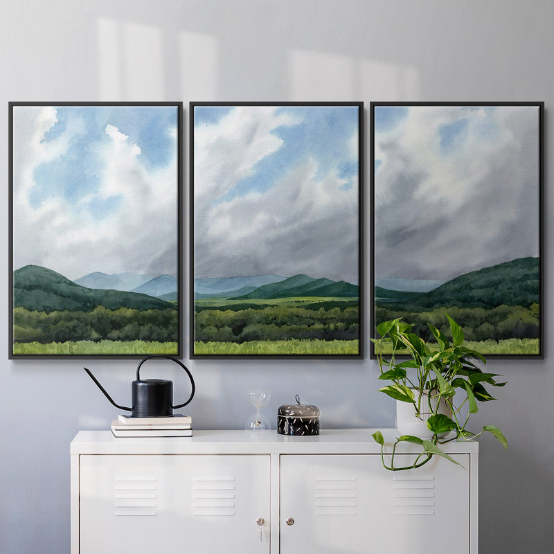 " Sapphire Mountains III " 3 - Pieces, 40" H x 78" W x 2" D, Black