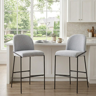 Modern Accent Bar Stools Set of 2, Upholstered Counter Chairs for Open-Plan Kitchens